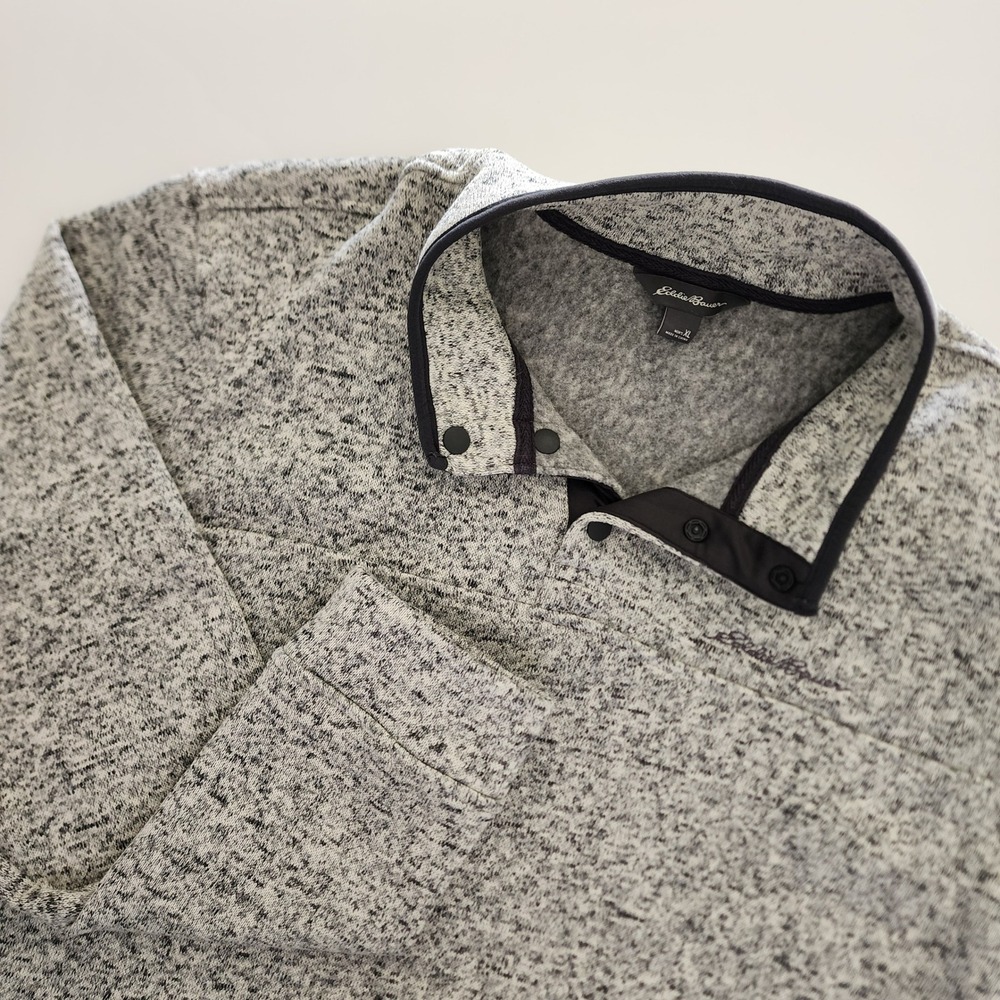 Eddie Bauer Heathered Grey Radiator Fleece Pullover 1/4 Snap Sweater Men size XL